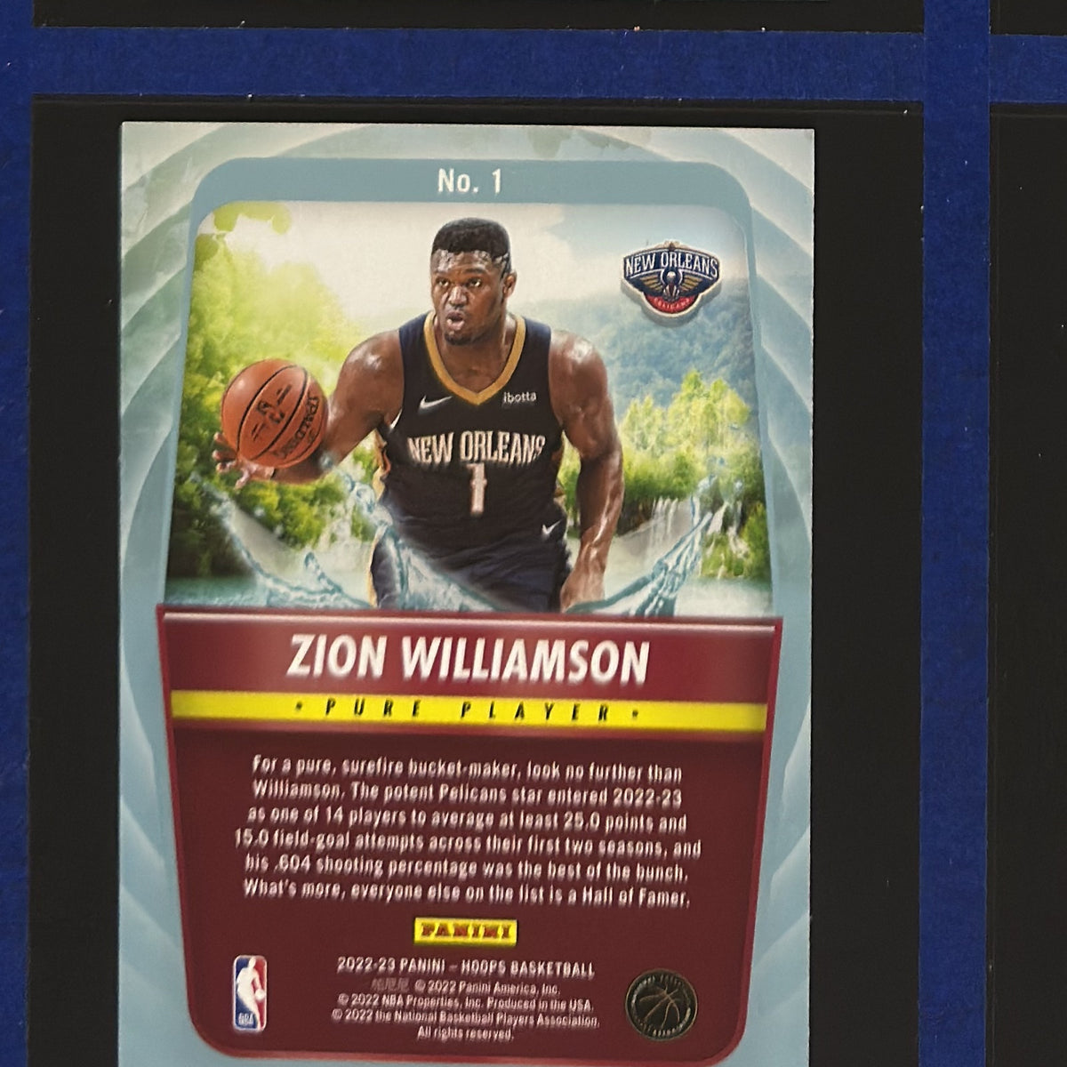 2022-23 Panini NBA Hoops Pure Players Zion Williamson #1 — back view