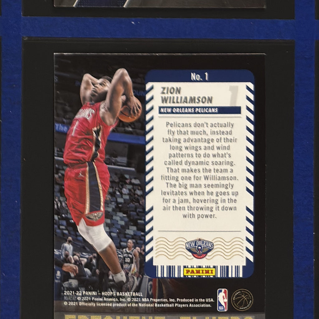 2021-22 Panini NBA Hoops Frequent Flyers Zion Williamson #1 — back view