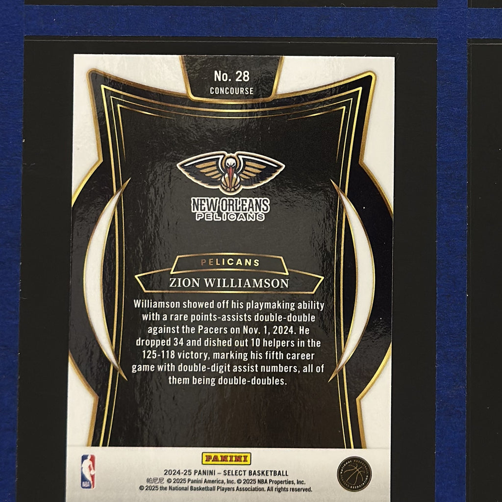 2024-25 Panini Select Concourse Blue Zion Williamson #28 — back view