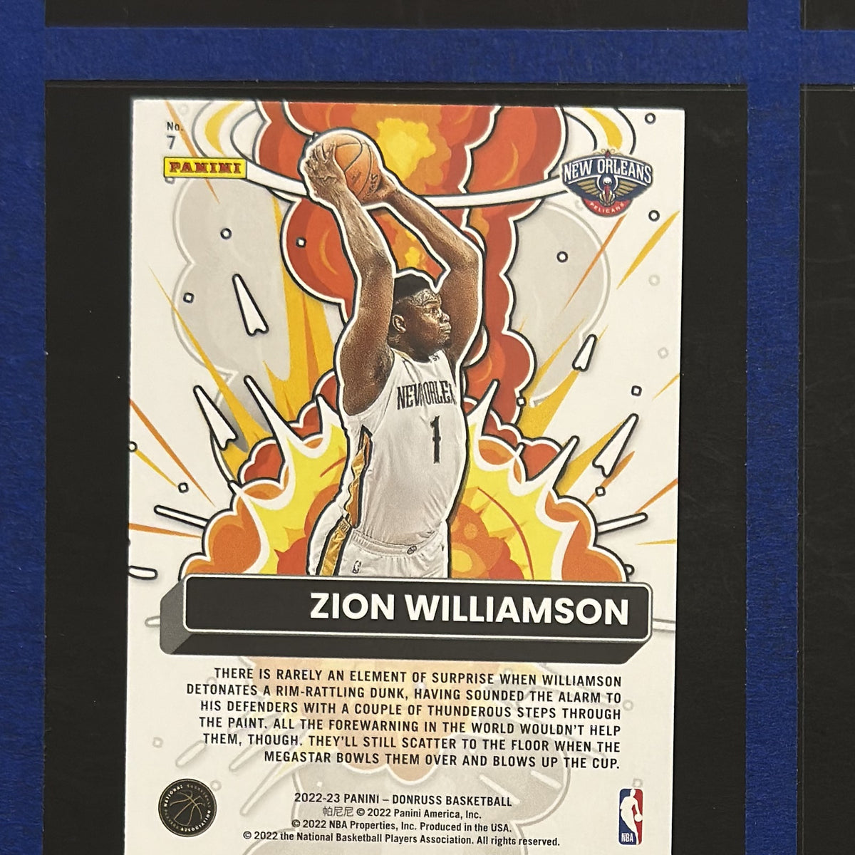 2022-23 Panini Donruss Bomb Squad Zion Williamson #7 — back view