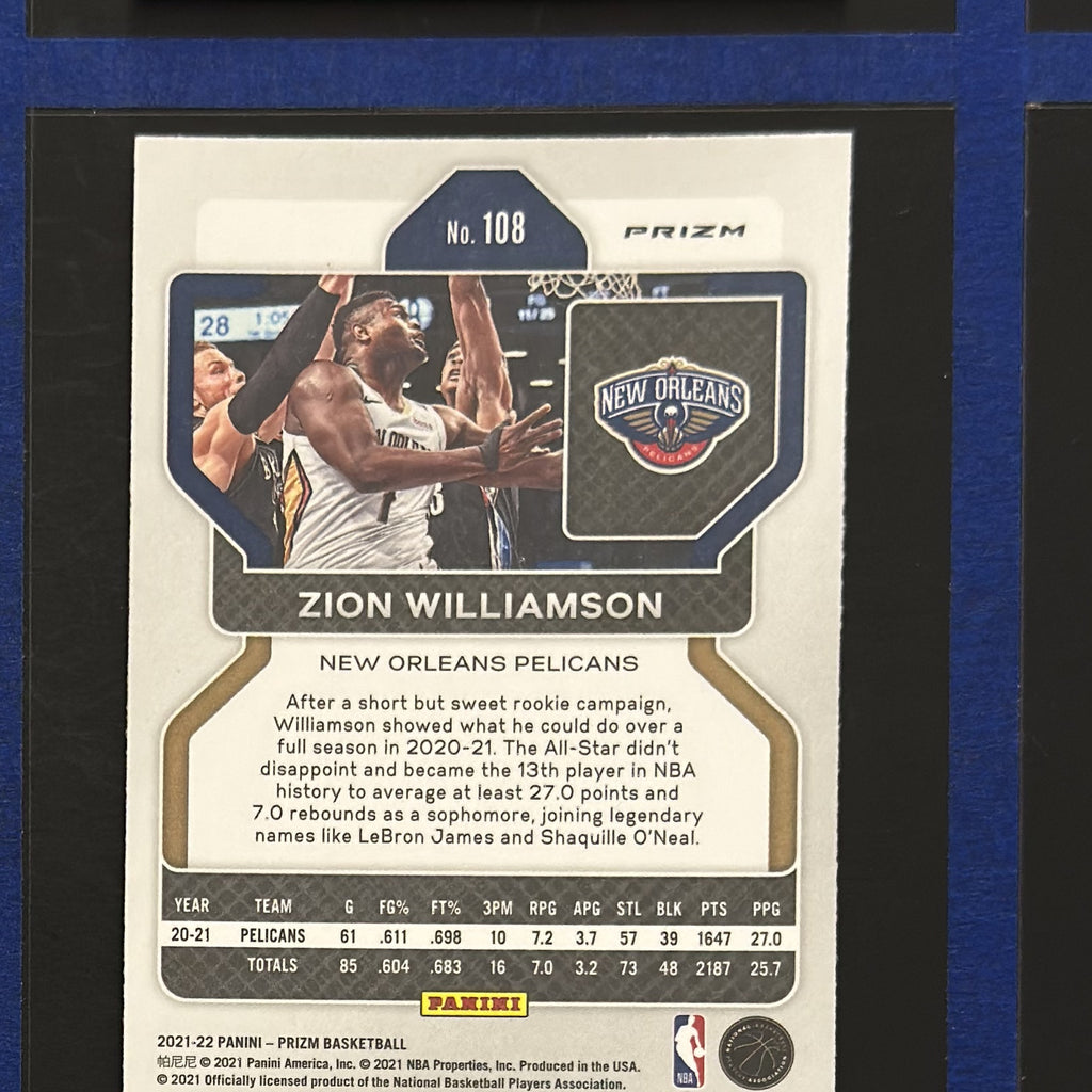 2021-22 Panini Prizm Ice Prizm Zion Williamson #108 — back view