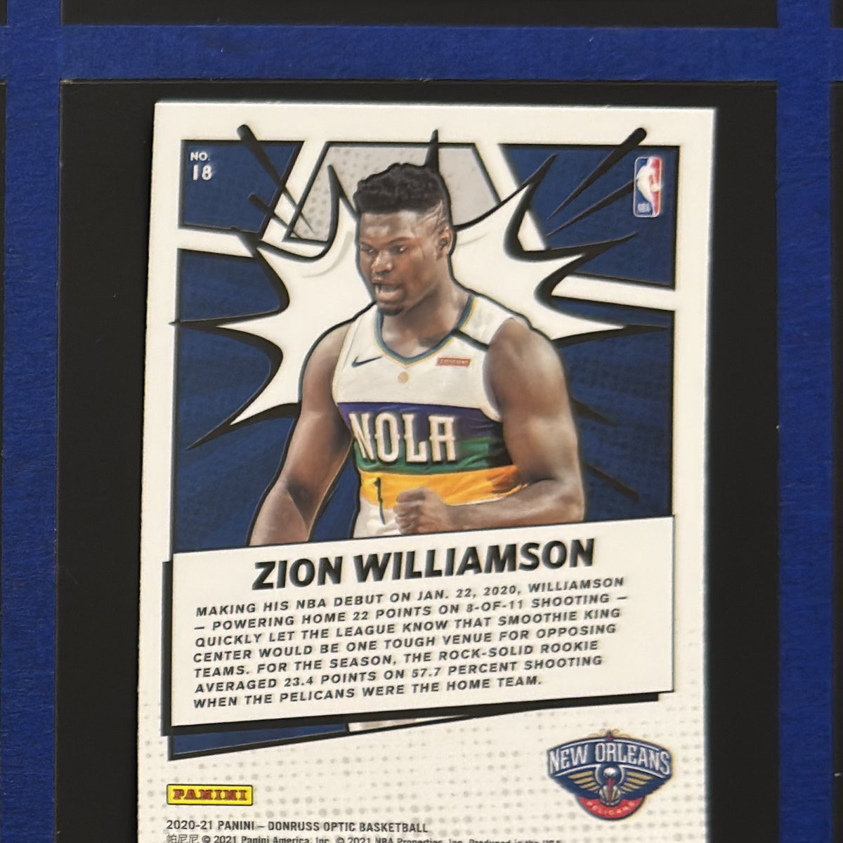 2020-21 Panini Donruss Optic My House! Zion Williamson #18 — back view