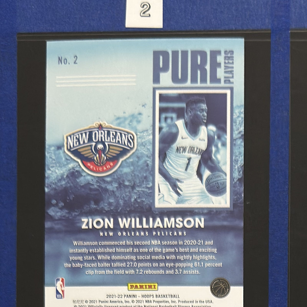 2021-22 Panini NBA Hoops Pure Players Zion Williamson #2 — back view