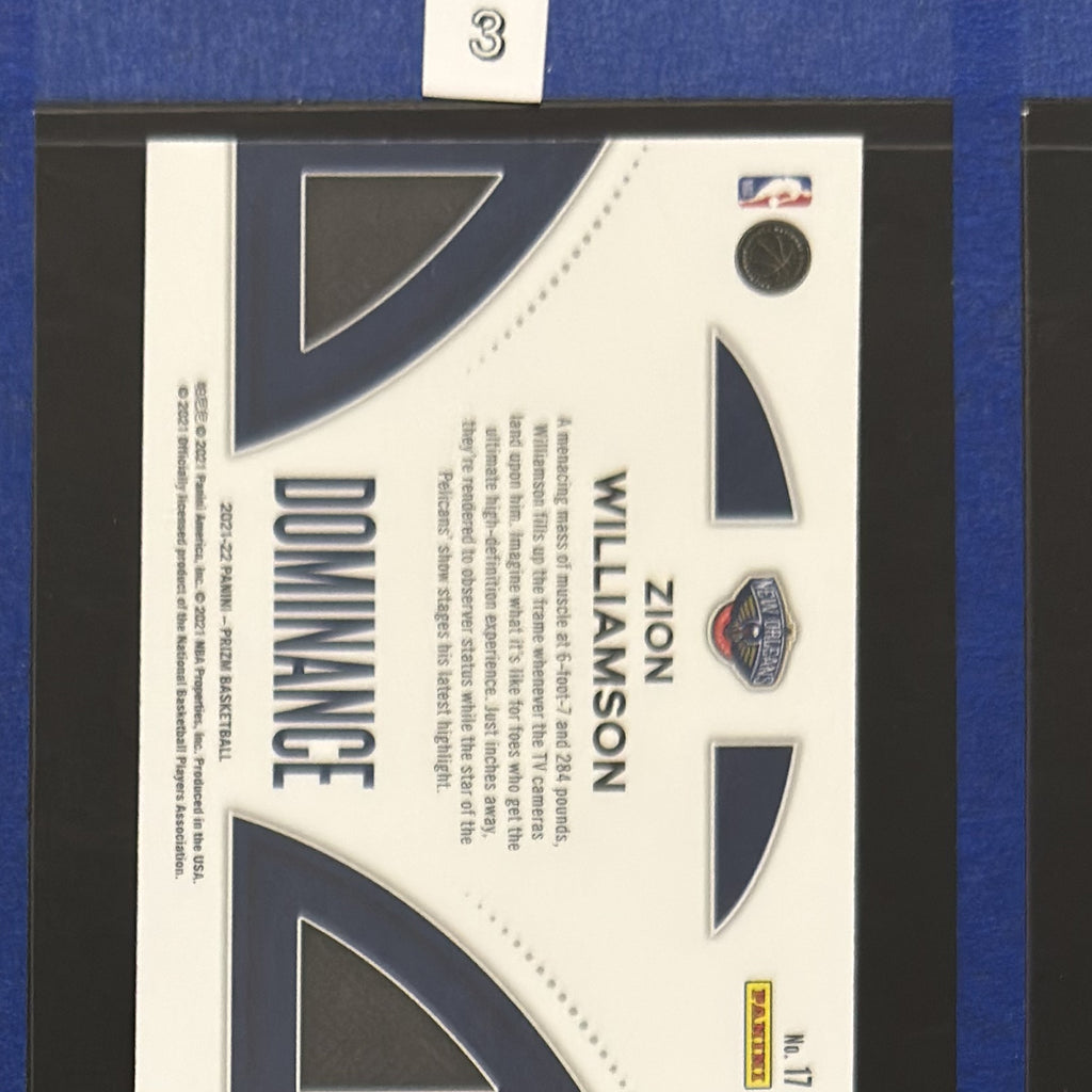 2021-22 Panini Prizm Dominance Zion Williamson #17 — back view