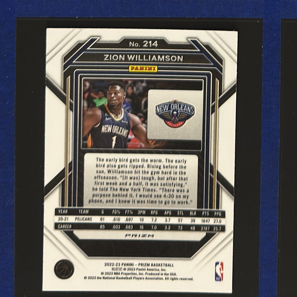 2022-23 Panini Prizm Zion Williamson #214 — back view