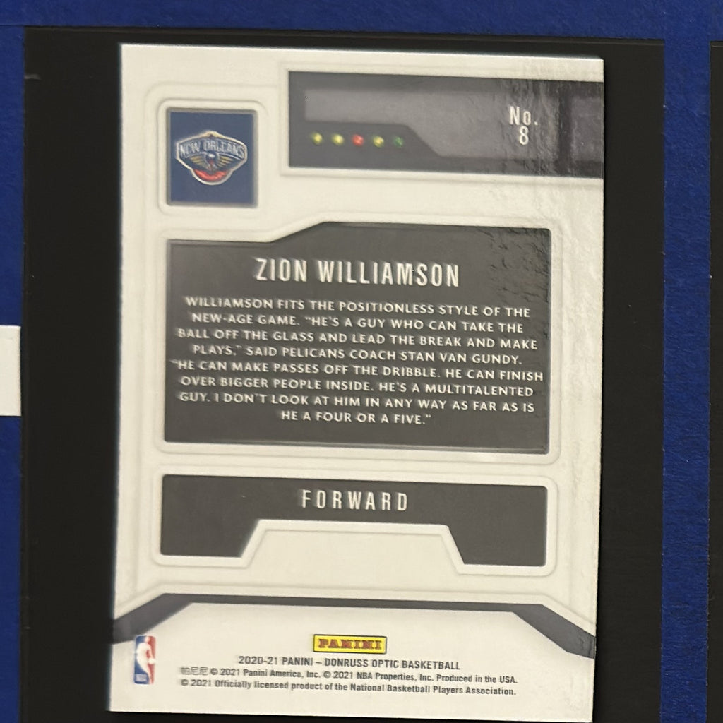 2020-21 Panini Donruss Optic T-Minus 3...2...1 Zion Williamson #8 — back view