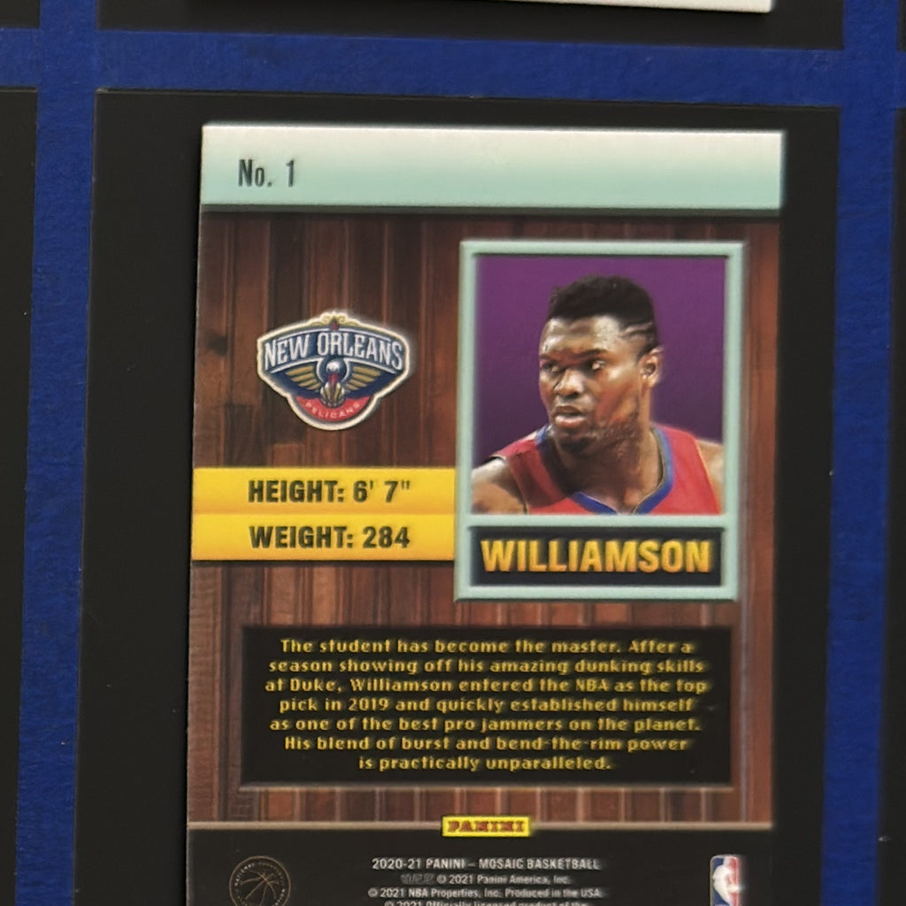 2020-21 Panini Mosaic Jam Masters Zion Williamson #1 — back view