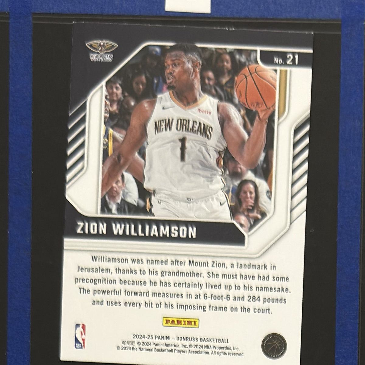 2024-25 Panini Donruss Franchise Features Zion Williamson #21 — back view