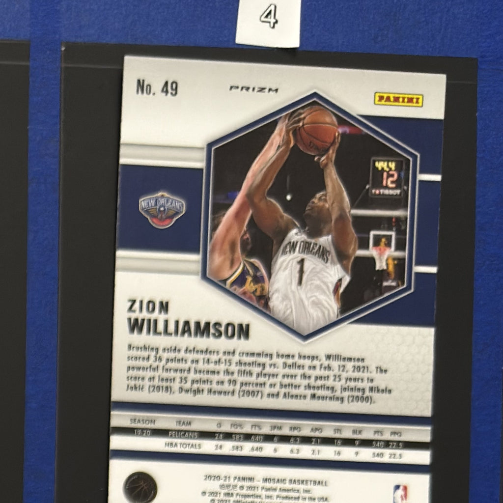 2020-21 Panini Mosaic Red Wave Mosaic Prizm Zion Williamson #49 — back view