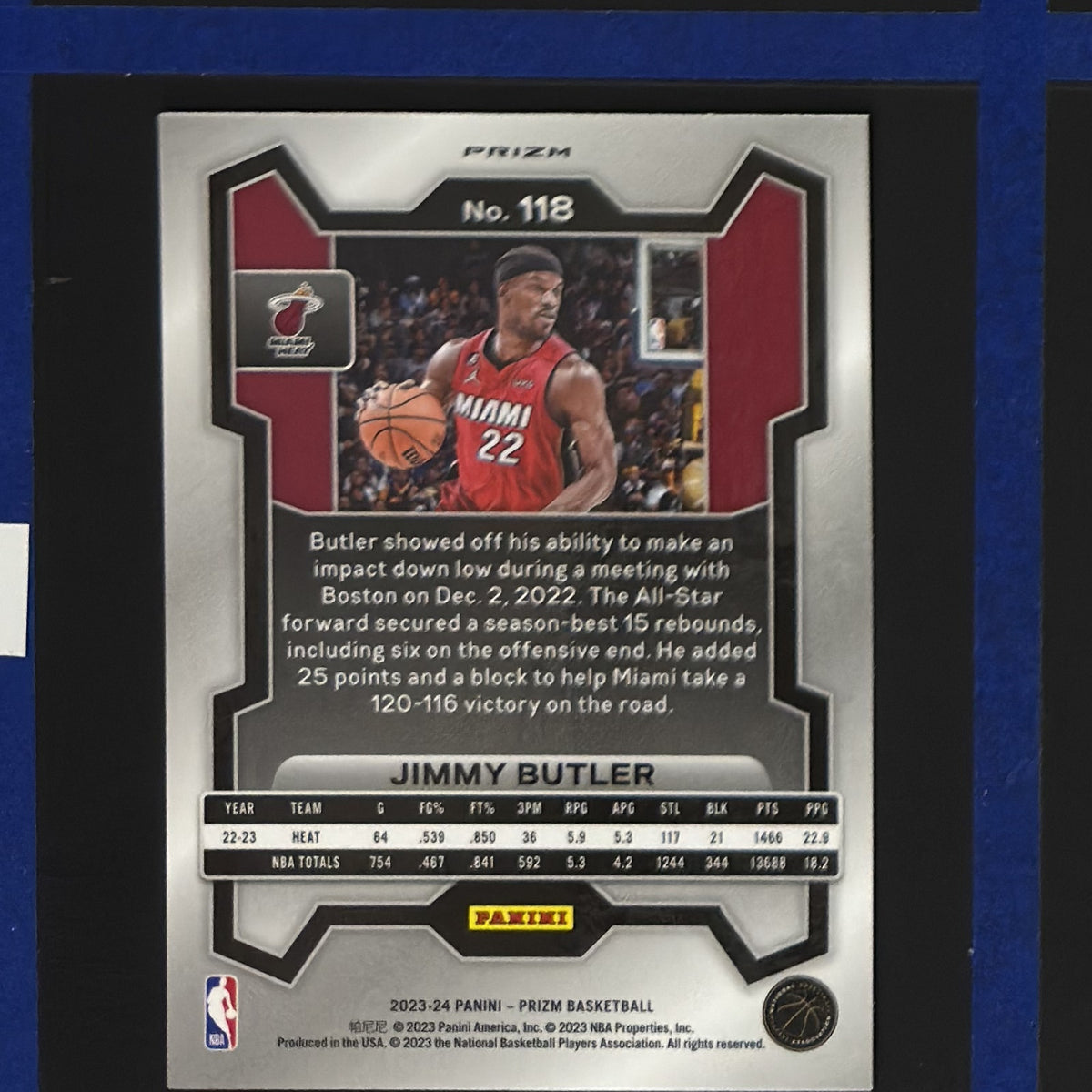 2023-24 Panini Prizm Silver Prizm Jimmy Butler #118 — back view