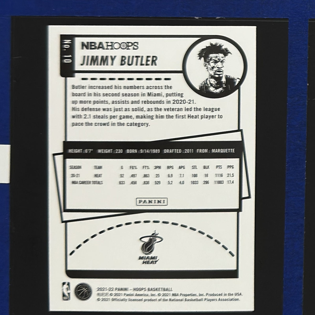 2021-22 Panini NBA Hoops Purple Jimmy Butler #10 — back view