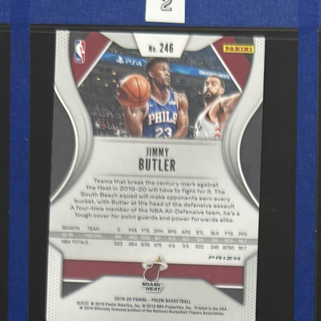 2019-20 Panini Prizm Choice Blue Yellow Green Prizm Jimmy Butler #246 — back view