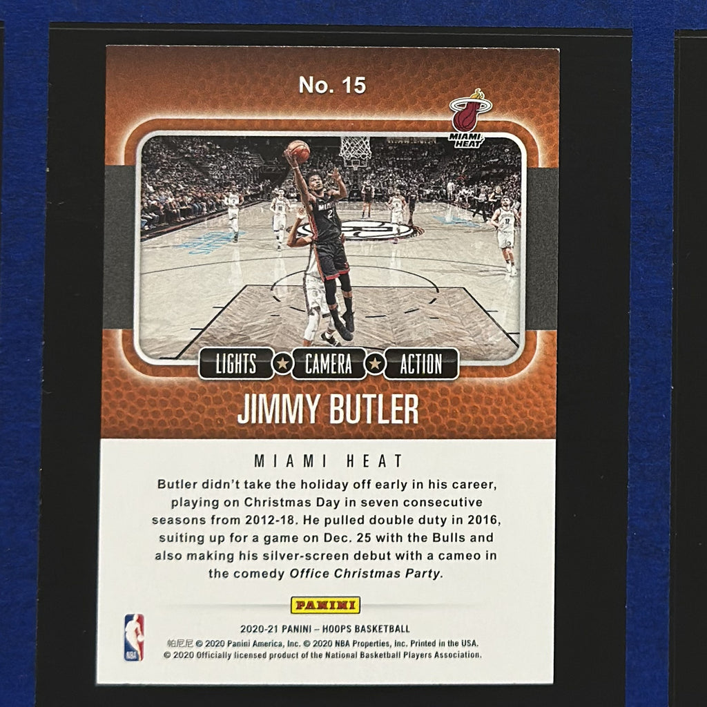 2020-21 Panini NBA Hoops Lights Camera Action Jimmy Butler #15 — back view