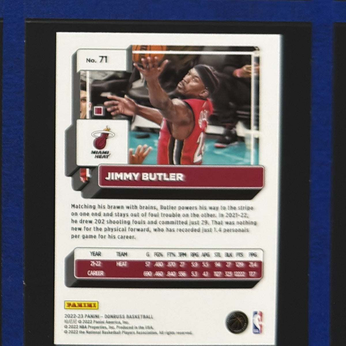 2022-23 Panini Donruss Holo Green Laser Jimmy Butler #71 — back view