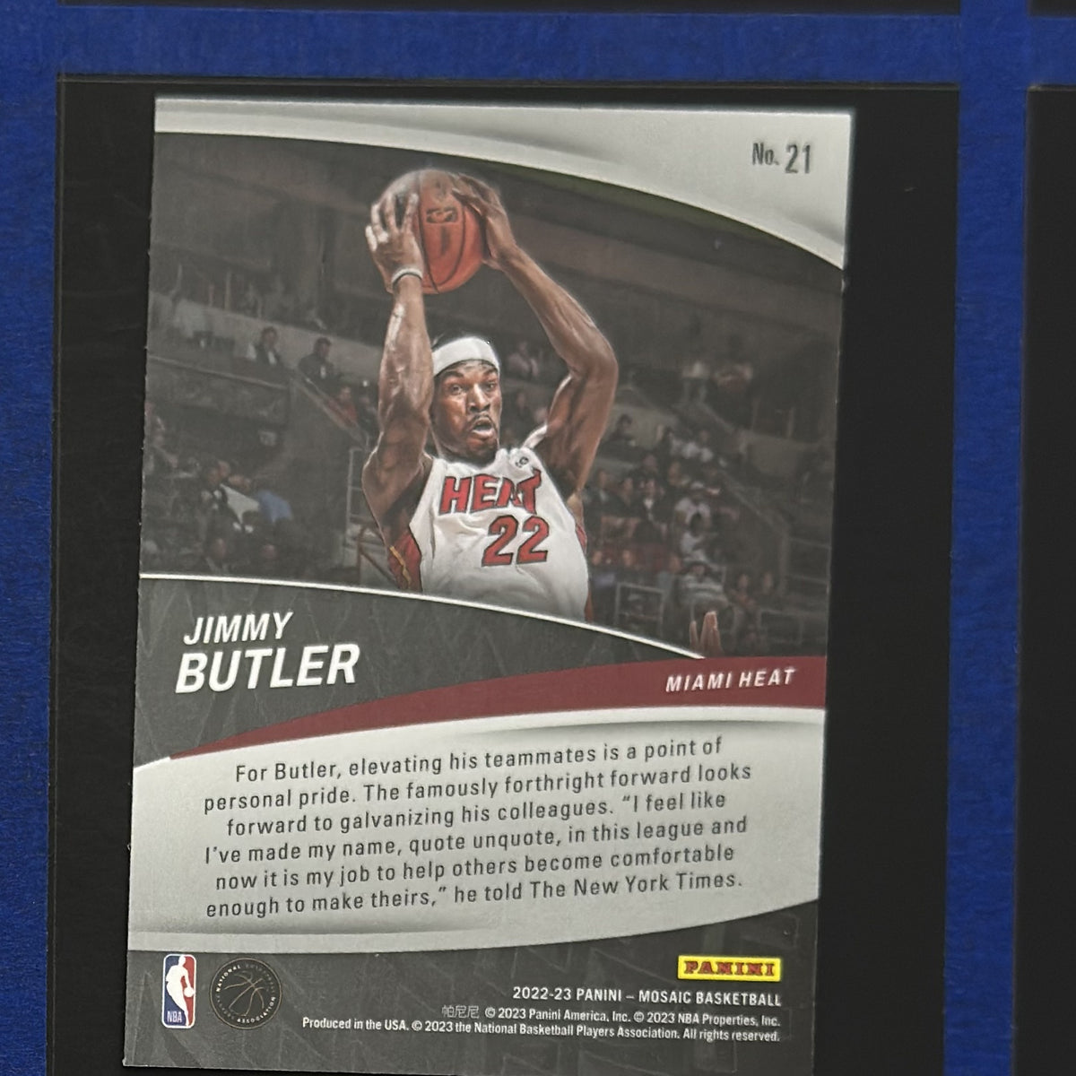 2022-23 Panini Mosaic Elevate Jimmy Butler #21 — back view