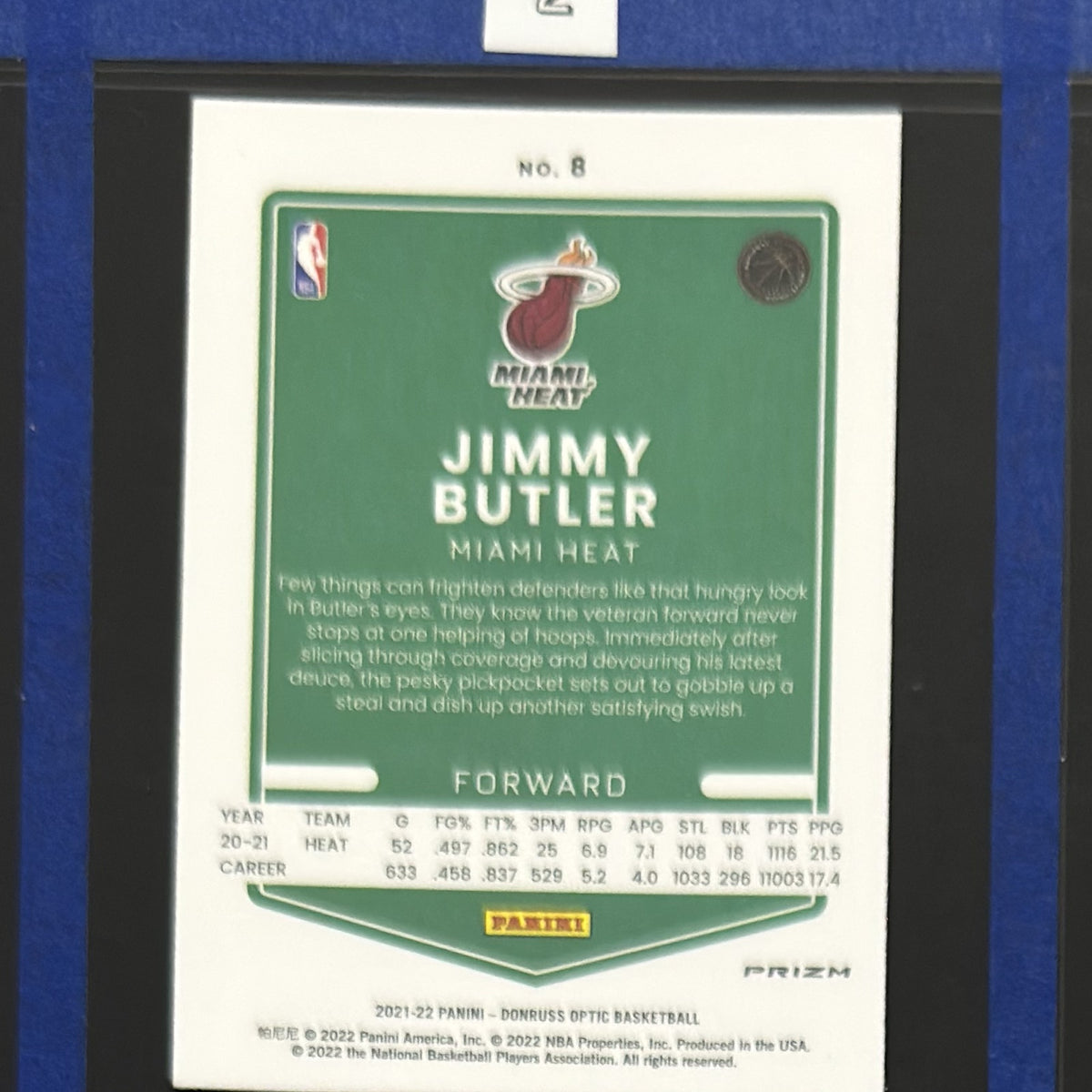 2021-22 Panini Donruss Optic Purple Prizm Jimmy Butler #8 — back view