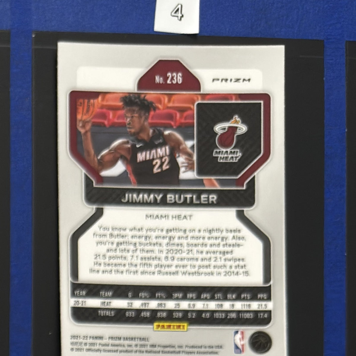 2021-22 Panini Prizm Orange Ice Prizm Jimmy Butler #236 — back view