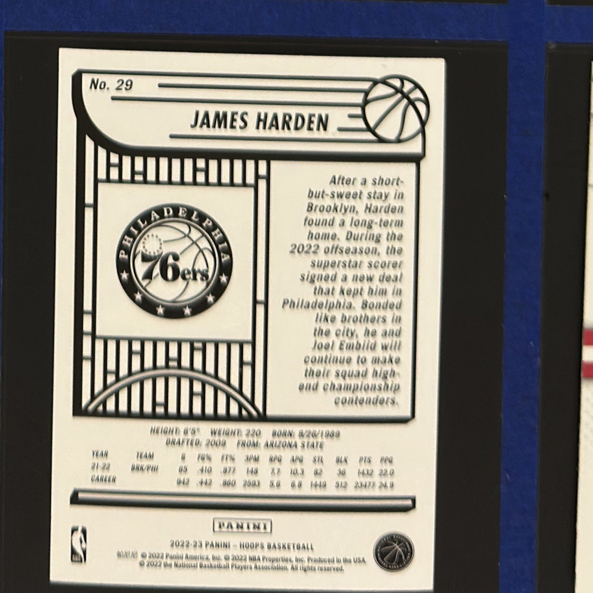 2022-23 Panini NBA Hoops Purple James Harden #29 — back view