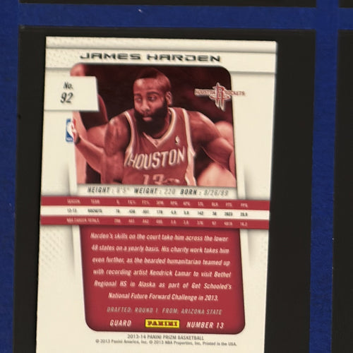 2013-14 Panini Prizm James Harden #92 — back view