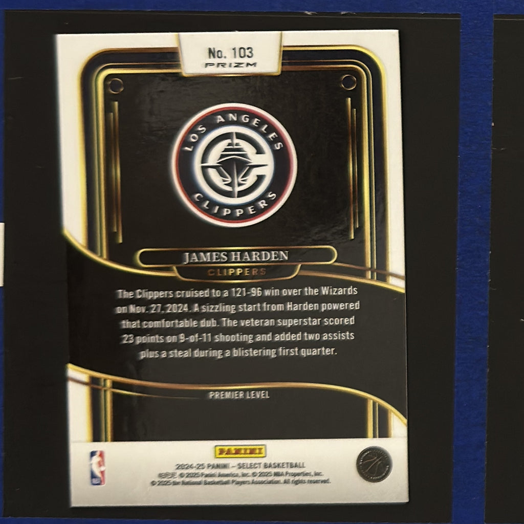 2024-25 Panini Select Premier Level Orange Flash Prizm James Harden #103 — back view