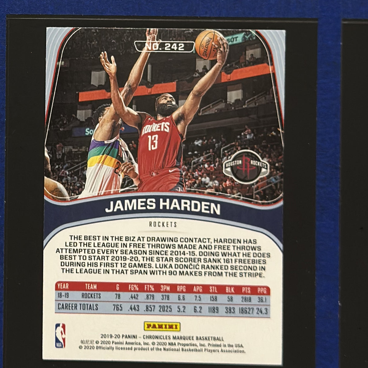 2019-20 Panini Chronicles Marquee James Harden #242 — back view