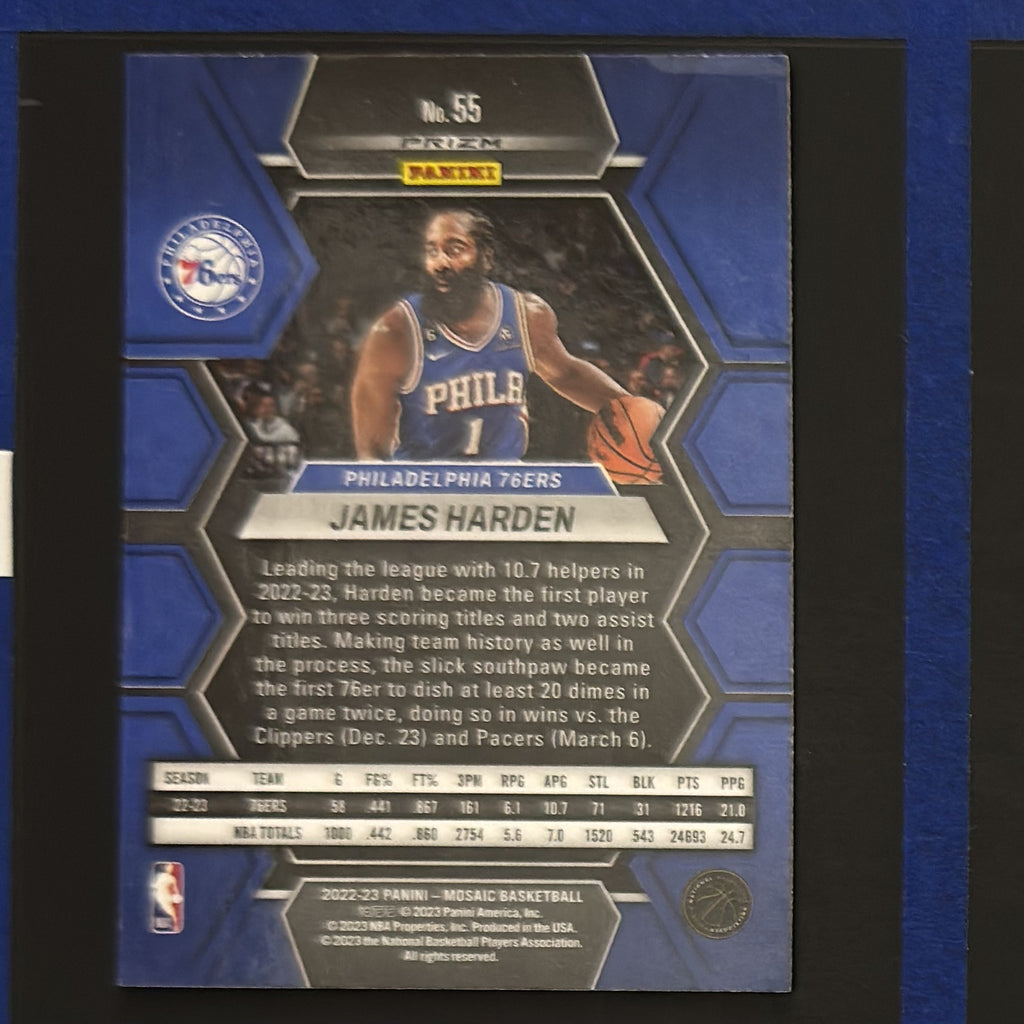 2022-23 Panini Mosaic Blue Wave James Harden #55 — back view