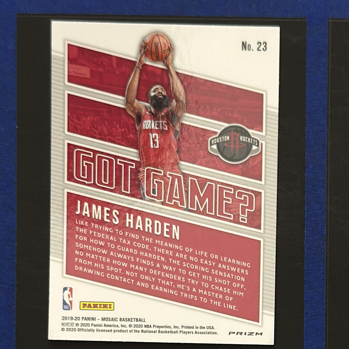 2019-20 Panini Mosaic Got Game? James Harden #23 — back view
