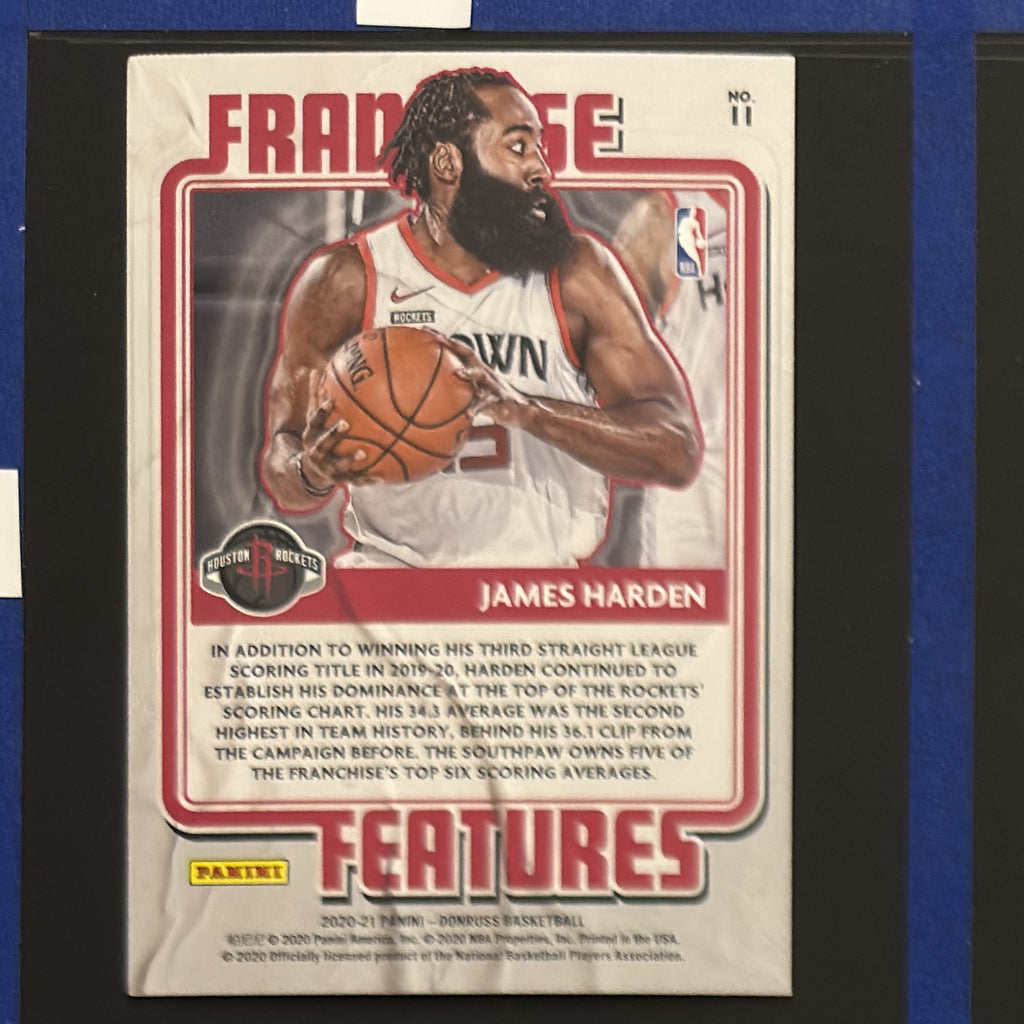 2020-21 Panini Donruss Franchise Features James Harden #11 — back view