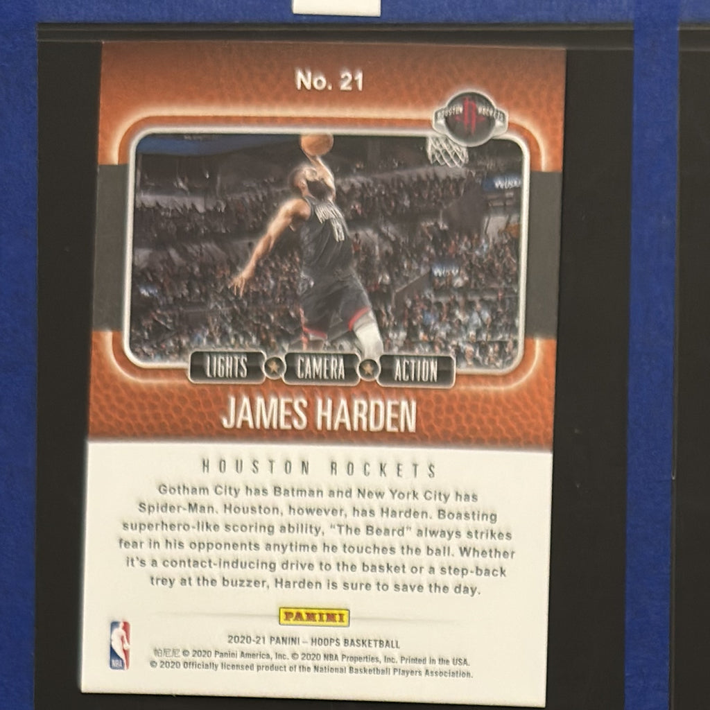 2020-21 Panini NBA Hoops Lights Camera Action James Harden #21 — back view