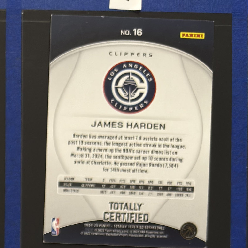2024-25 Panini Totally Certified James Harden #16 — back view