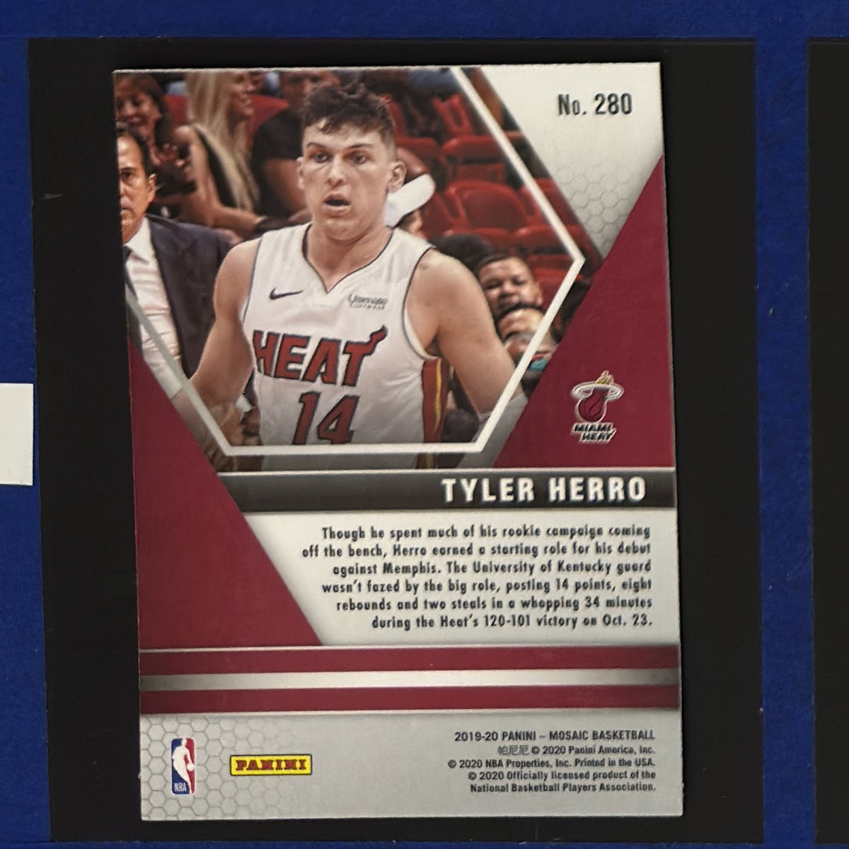 2019-20 Panini Mosaic NBA Debut Tyler Herro RC #280 — back view