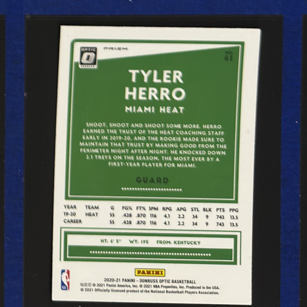 2020-21 Panini Donruss Optic Blue Velocity Prizm Tyler Herro #6 — back view