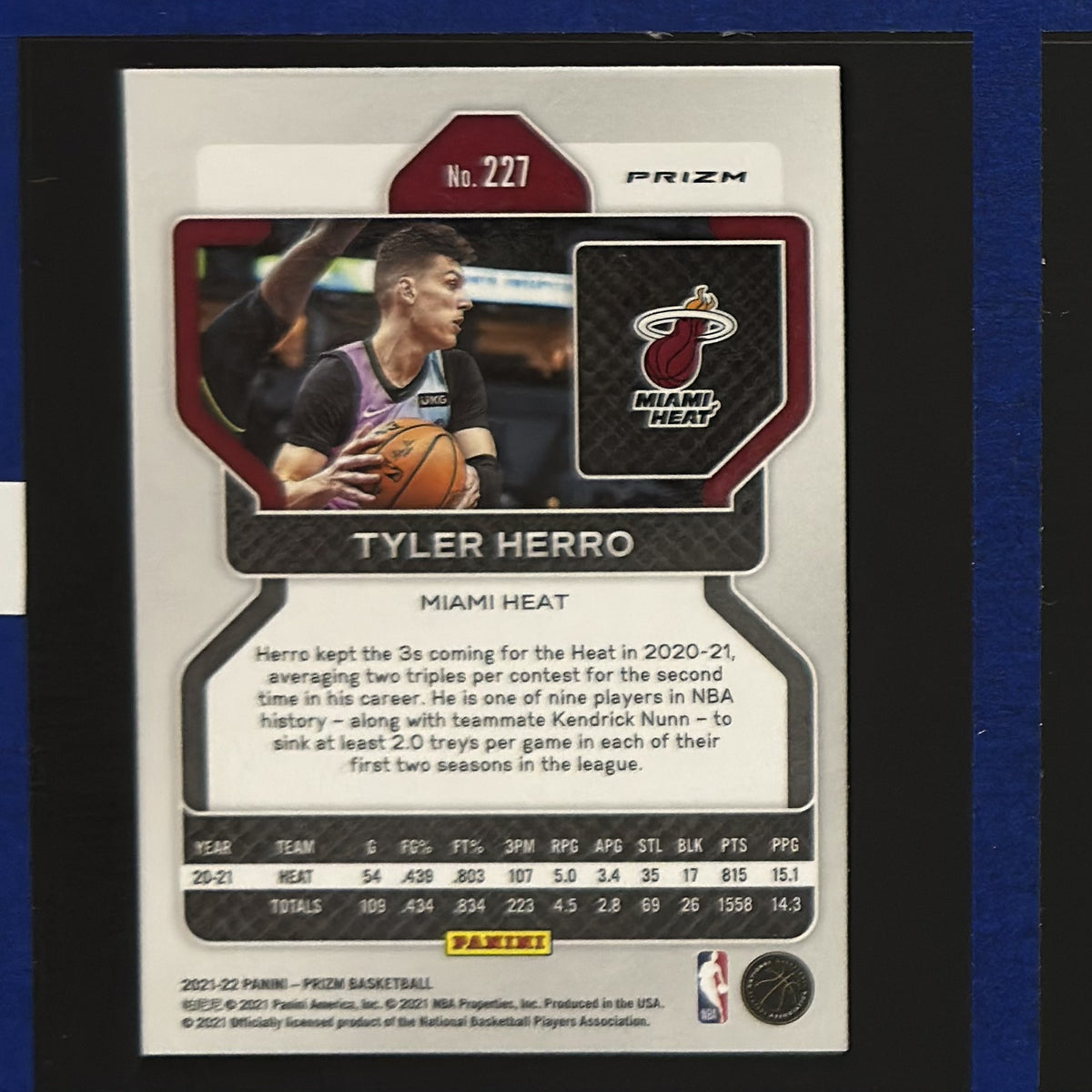 2021-22 Panini Prizm Ice Prizm Tyler Herro #227 — back view