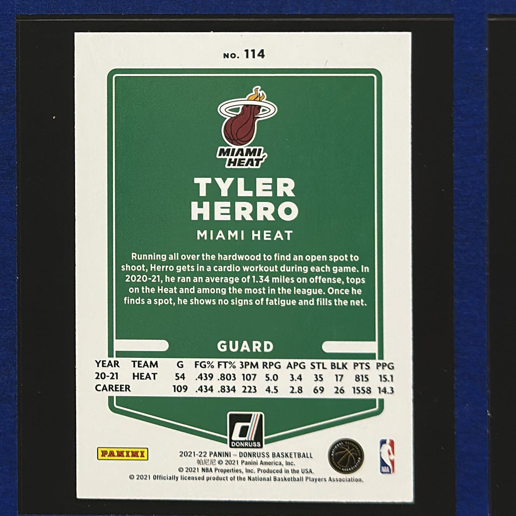 2021-22 Panini Donruss Holo Pink Laser Tyler Herro #114 — back view