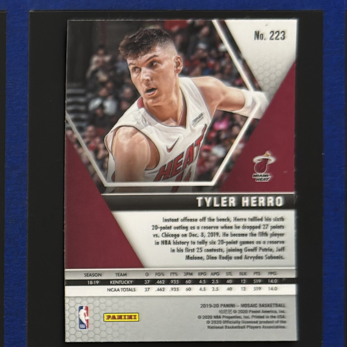 2019-20 Panini Mosaic Tyler Herro RC #223 — back view