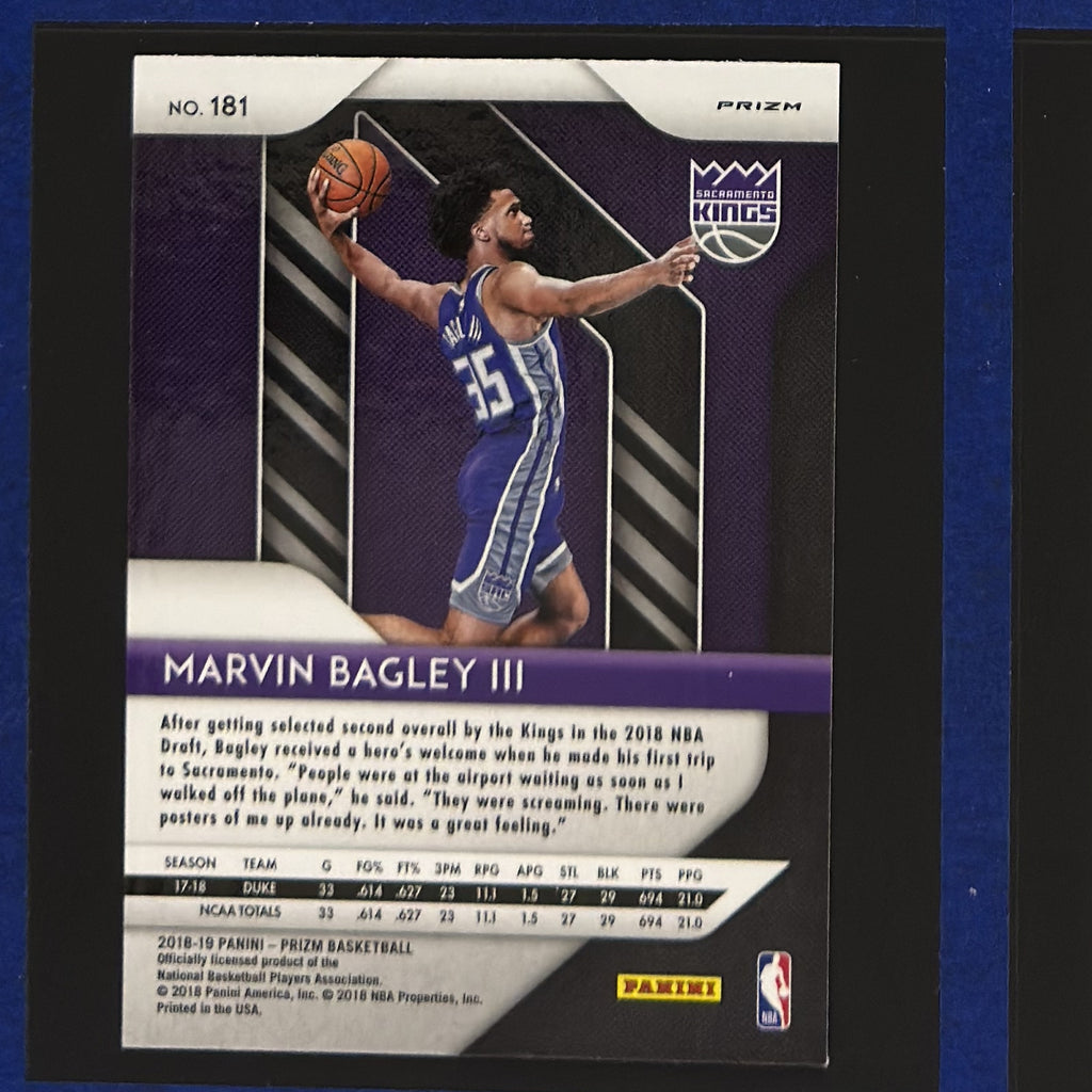 2018-19 Panini Prizm Green Prizm Marvin Bagley III RC #181 — back view