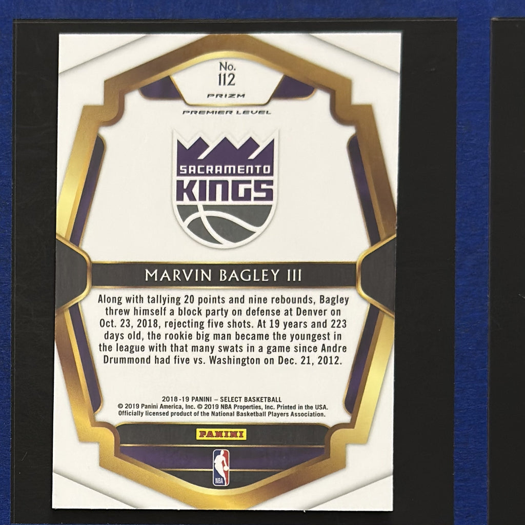 2018-19 Panini Select Premier Level Scope Prizm Marvin Bagley III RC #112 — back view