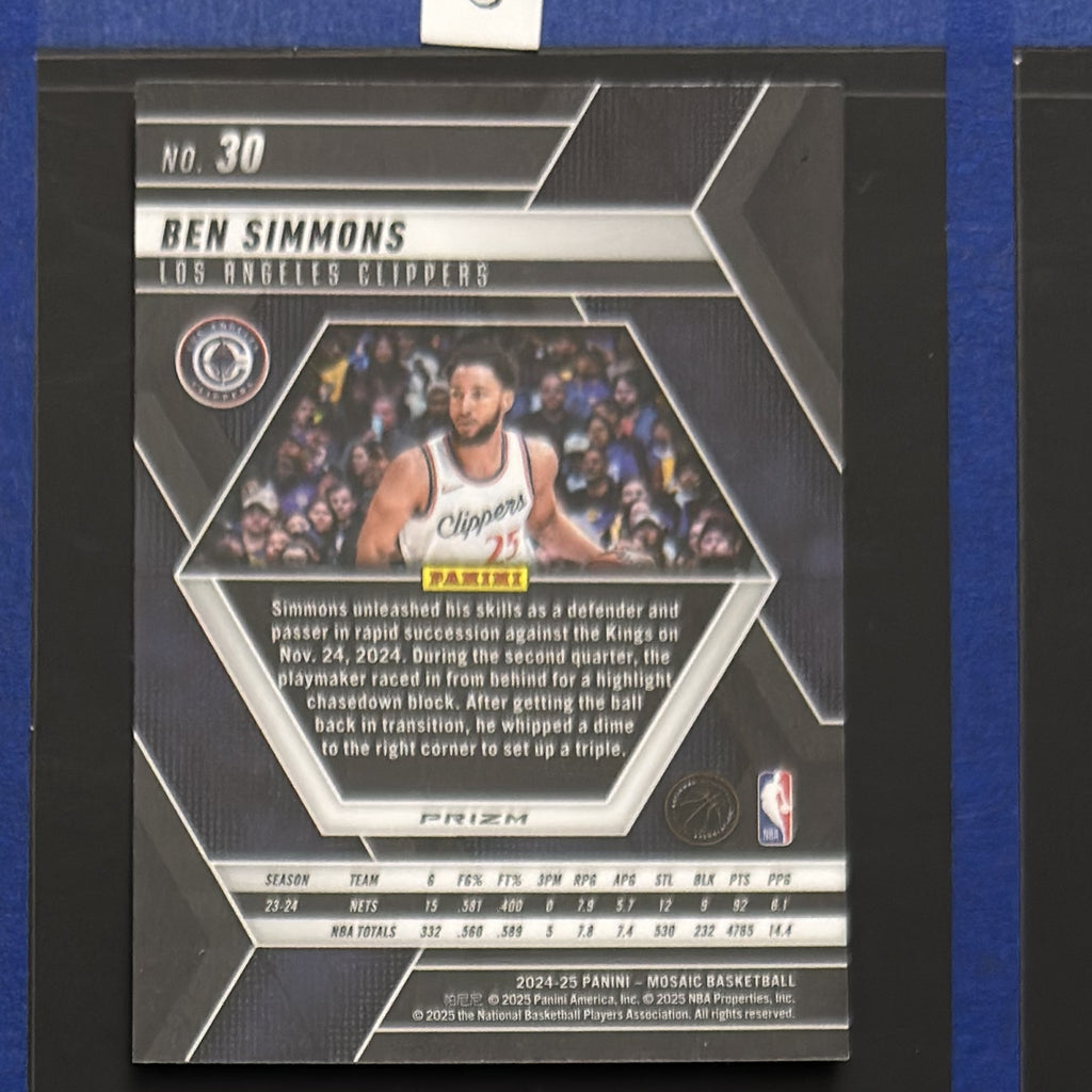 2024-25 Panini Mosaic Premium Prizm Ben Simmons #30 — back view