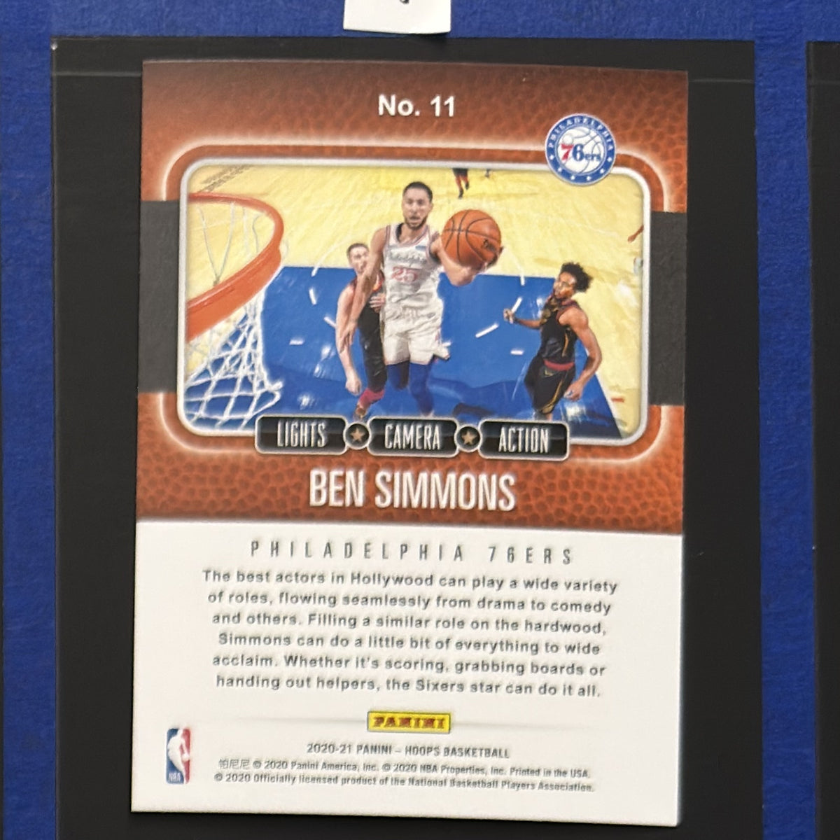 2020-21 Panini NBA Hoops Lights Camera Action Ben Simmons #11 — back view