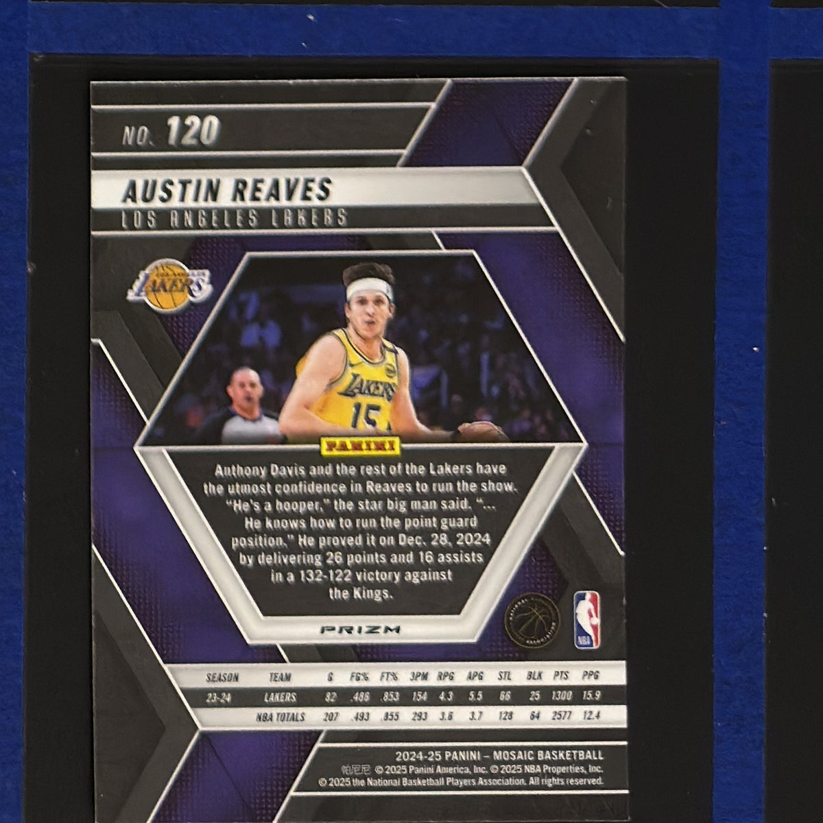 2024-25 Panini Mosaic Premium Prizm Austin Reaves #120 — back view