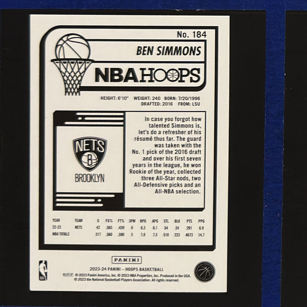 2023-24 Panini NBA Hoops Purple Ben Simmons #184 — back view