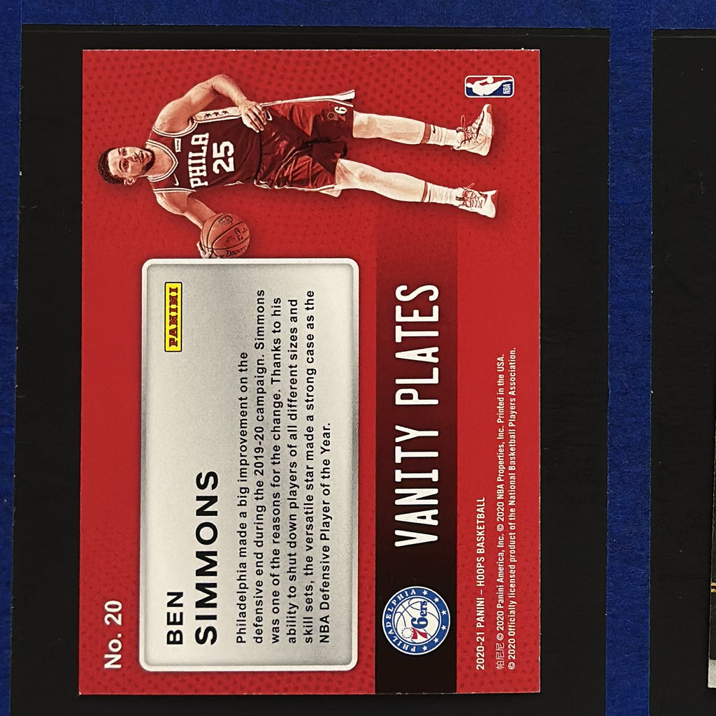 2020-21 Panini NBA Hoops Vanity Plates Ben Simmons #20 — back view