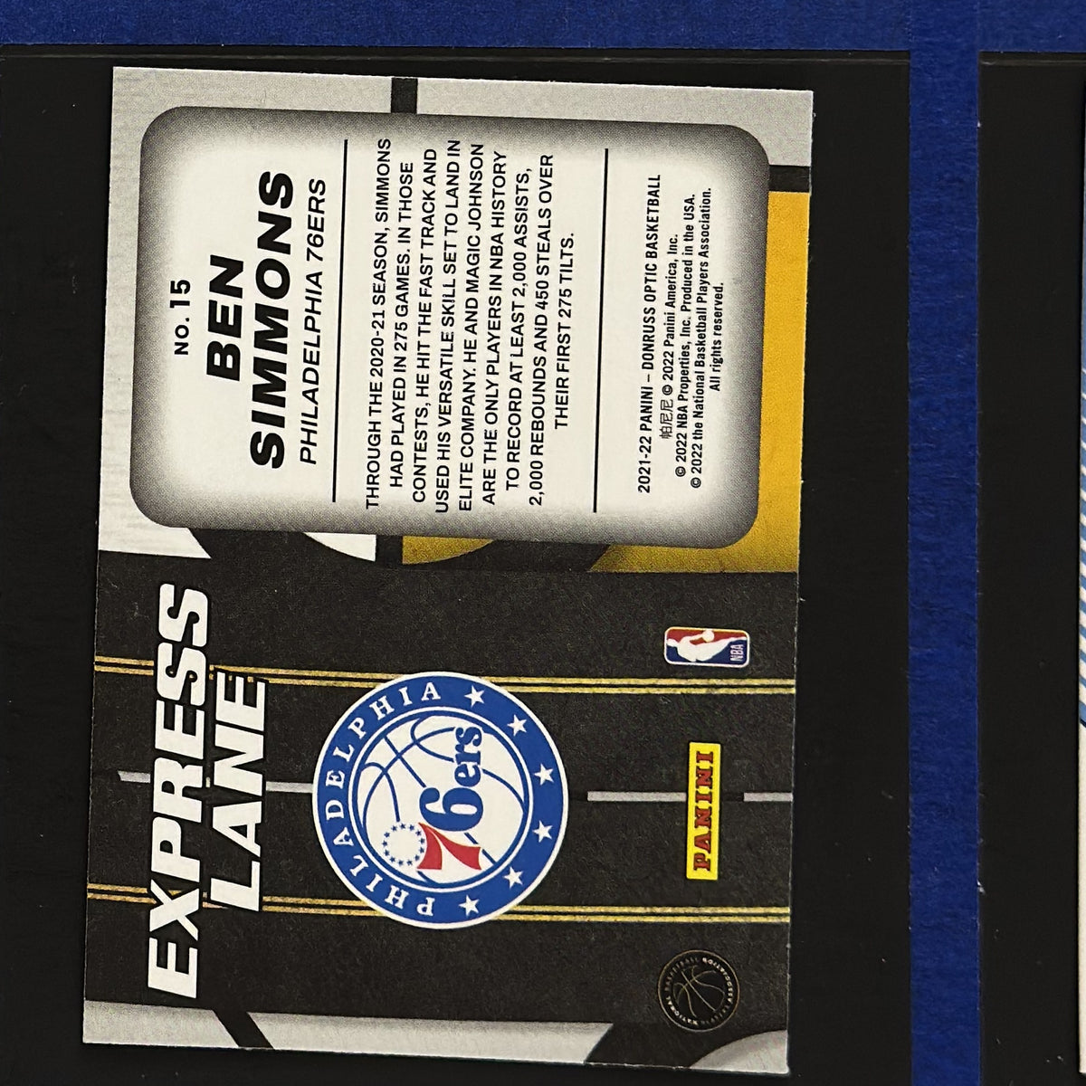 2021-22 Panini Donruss Optic Express Lane Ben Simmons #15 — back view