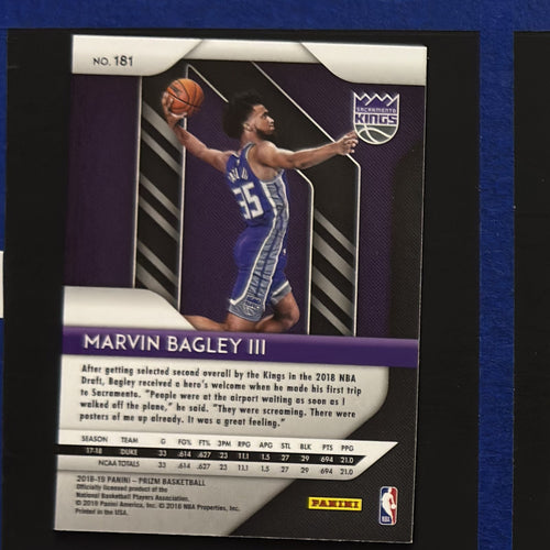 2018-19 Panini Prizm Marvin Bagley III RC #181 — back view