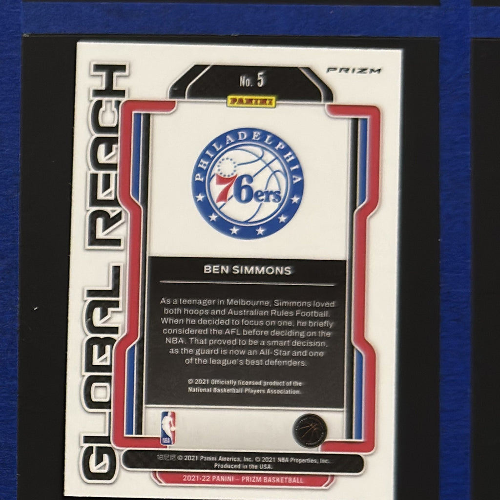 2021-22 Panini Prizm Global Reach Green Prizm Ben Simmons #5 — back view