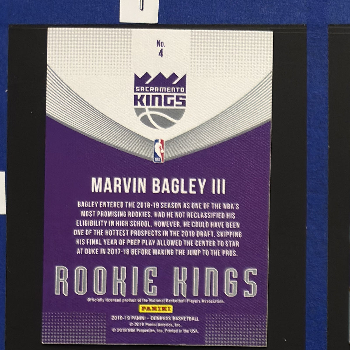 2018-19 Panini Donruss Rookie Kings Marvin Bagley III RC #4 — back view