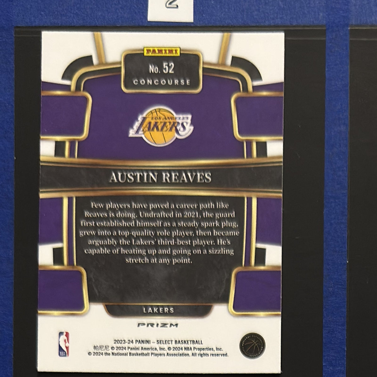 2023-24 Panini Select Concourse Blue Cracked Ice Prizm Austin Reaves #52 — back view