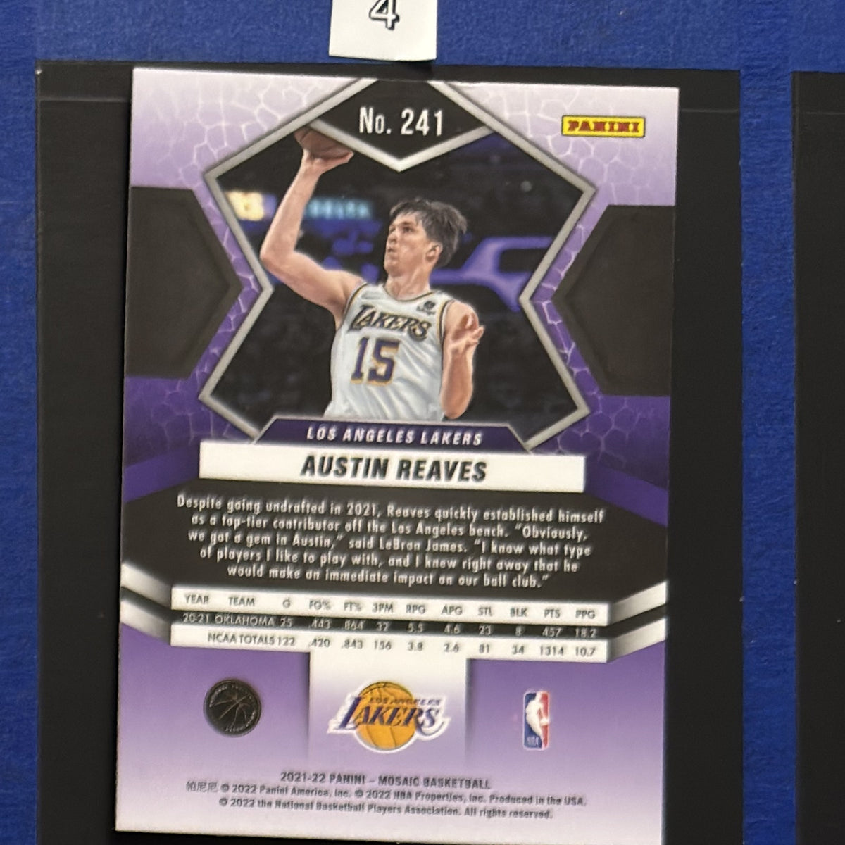 2021-22 Panini Mosaic Austin Reaves RC #241 — back view