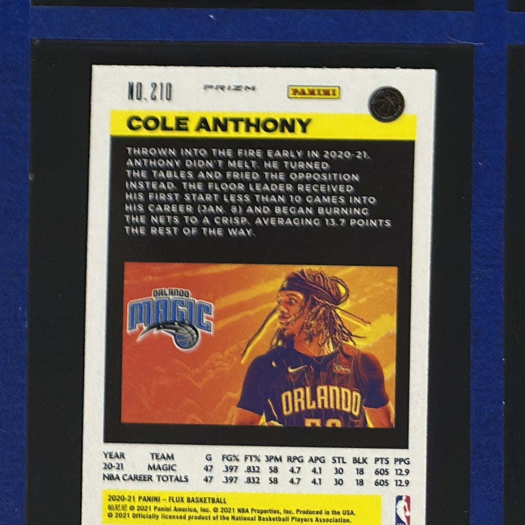 2020-21 Panini Flux Mojo Silver Cole Anthony RC #210 — back view