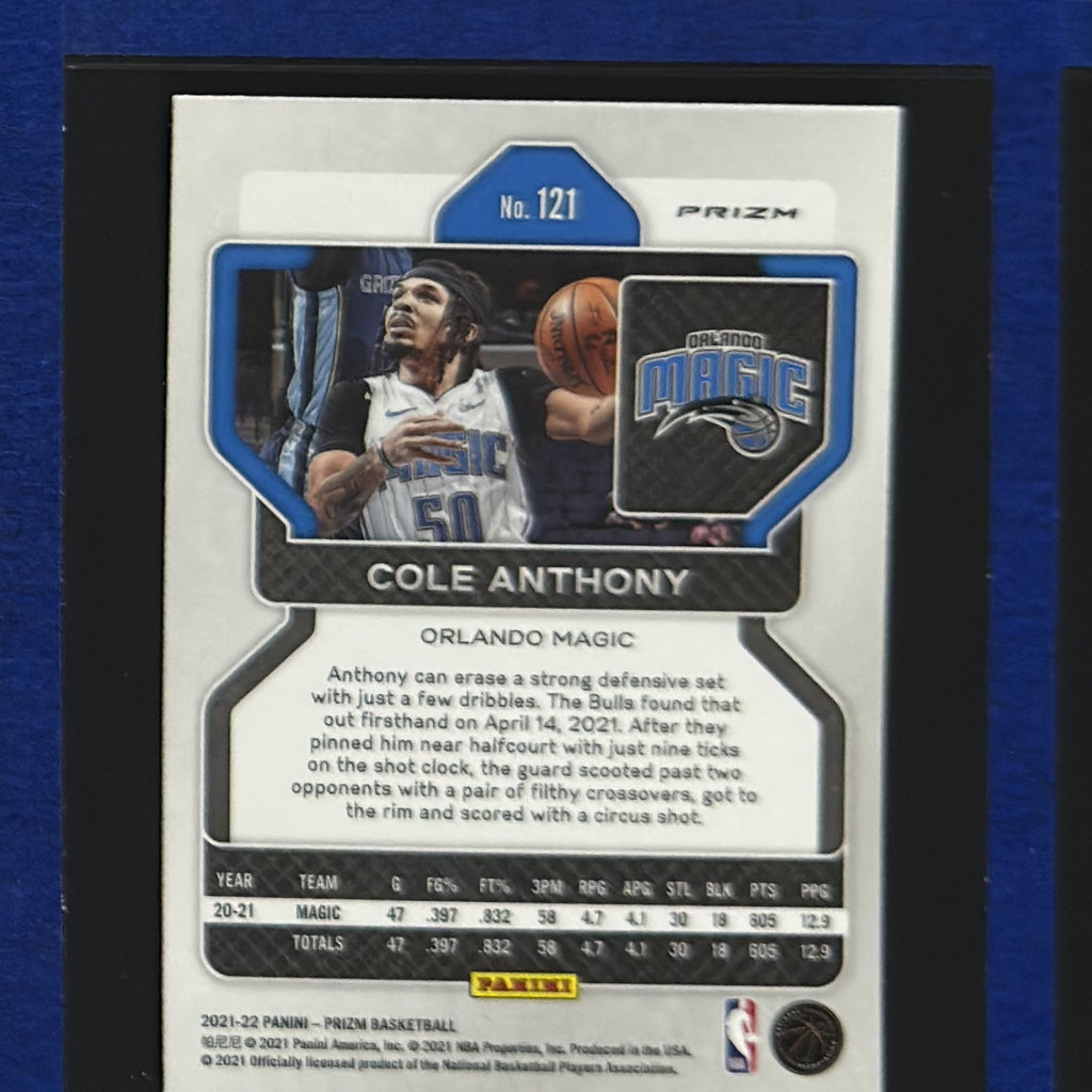 2021-22 Panini Prizm Pink Ice Prizm Cole Anthony #121 — back view